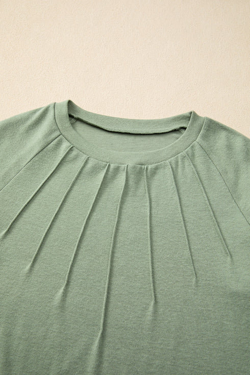 Raglan Long Sleeve Exposed Seam Detail Relaxed Fit Crew Neck Top